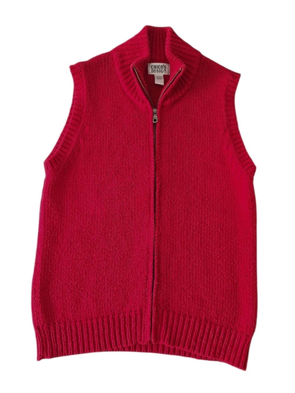 Chico's Vintage Red Knit Full Zip Sweater Vest Cotton Large / 2